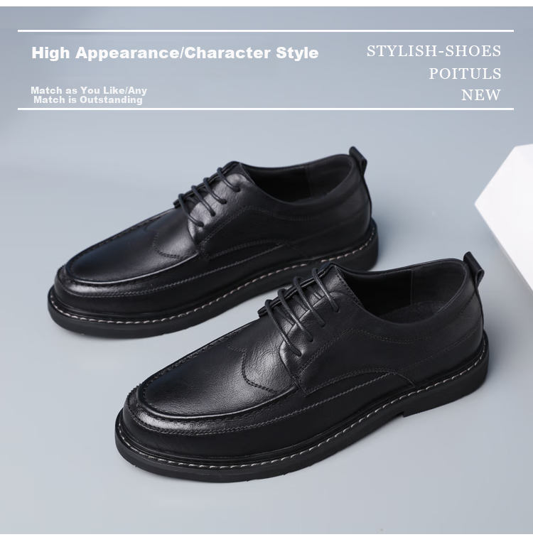 Poitulas Men's Lace-Up Business Casual Shoes, British-Style Carved Brogue Casual Leather Shoes, 3017 Black, Size 38 4