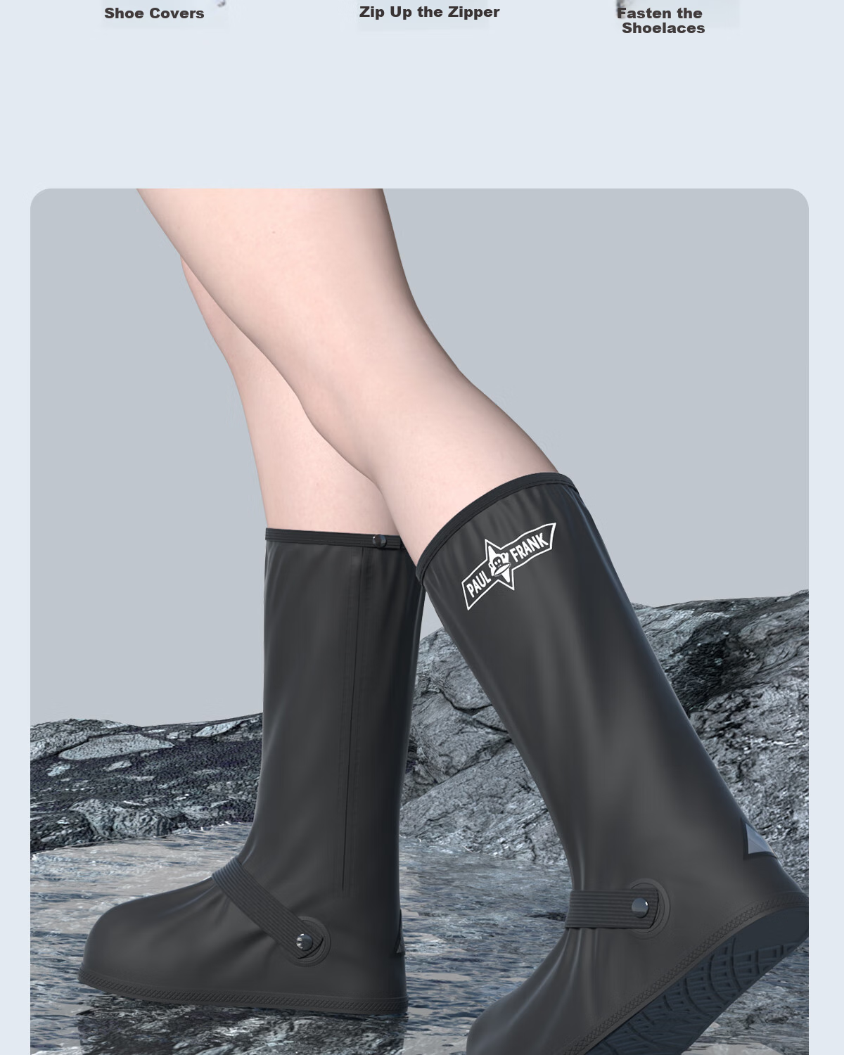 Paul Frank Rain Boots for Men And Women, Waterproof Outdoor Rainproof Wear-Resistant High-Top Black Shoes Size L (38-39), Sole Length 28CM 4