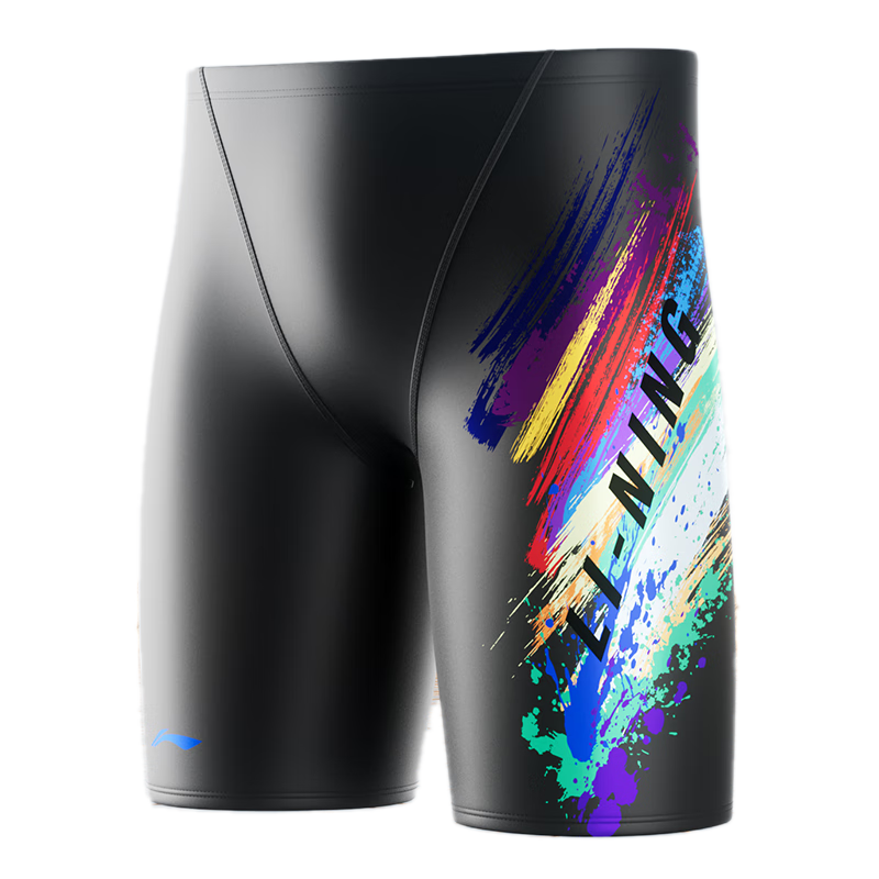 Li-Ning Swimming Trunks for Men, Anti-Embarrassment, Large Size, Knee-Length Shorts, Professional Competitive Quick-Dry Hot Spring Comfortable Swim Shorts 0191 Black XXXL