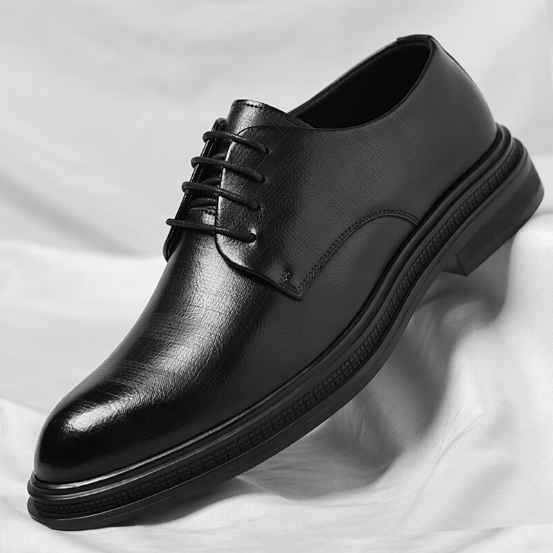 Poitulas Men's Lace-Up Business Casual Shoes, Korean Style Trendy Thick-Soled Formal Shoes, Wedding Shoes for Men, 9708 Black, Size 42
