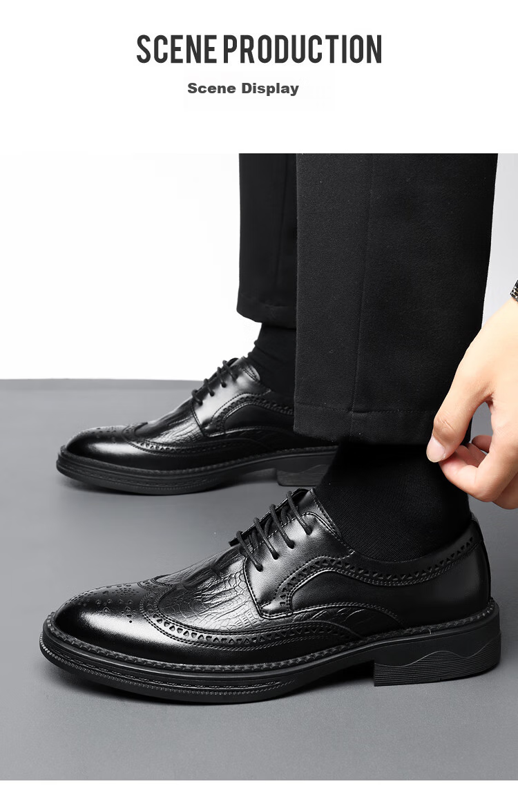 CARTELO Men's Leather Shoes, Brogue Derby Shoes, Business 2026 New Style Casual Genuine Leather Formal Shoes, Height-Increasing British Style Wedding Shoes 4