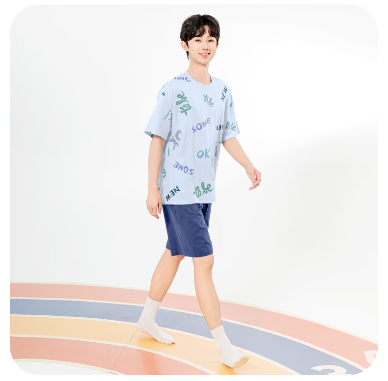 YING BO LUN Youth Pajamas Summer Thin Style Boys Short-Sleeve Set Student Loungewear 20799 Dark Gray 170 17