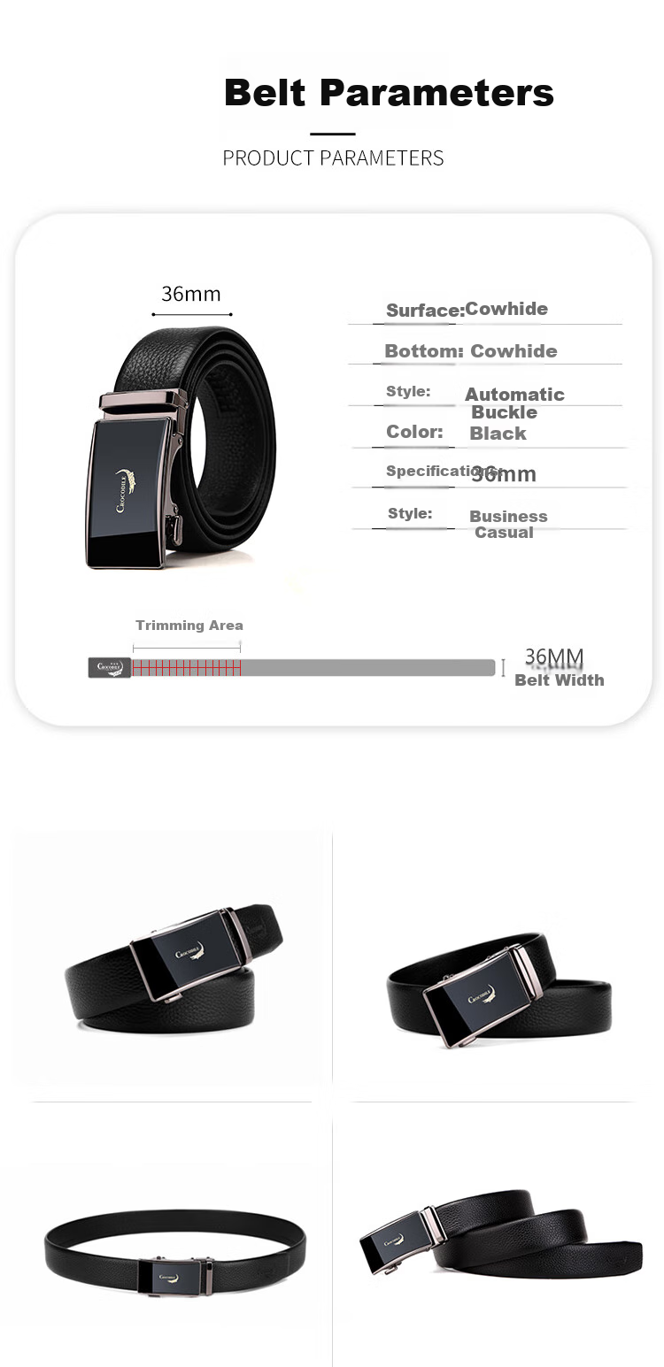 CROCODILE Men's Top-Grain Leather Business Automatic Buckle Belt + Wallet Gift Box, Birthday Gift for Men T1562 6