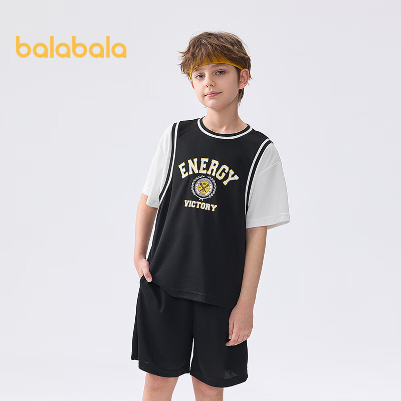 BALABALA Children's Short-Sleeve Set, 2025 Kids' Summer Wear, Boys' Two-Piece Outfit, Fashionable Sports Style, 208225119107