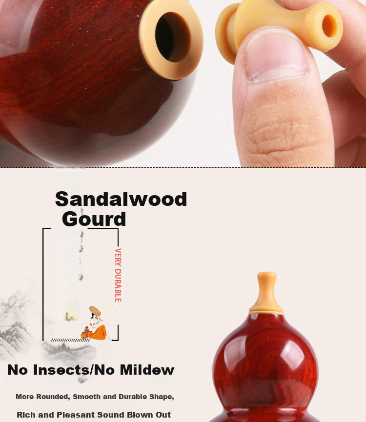 BAINUO Replaceable Mouthpiece Rosewood Hulusi in C Key, Children's Beginner Instrument, Professional Performance Level Adult Self-Study Hulusi 5