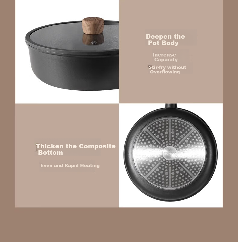 CaROTE Non-Stick Wok for Home Cooking, Suitable for Induction And Gas Stoves, Titanium Pan, Lightweight Non-Stick Flat Bottom Pan, 28cm 16