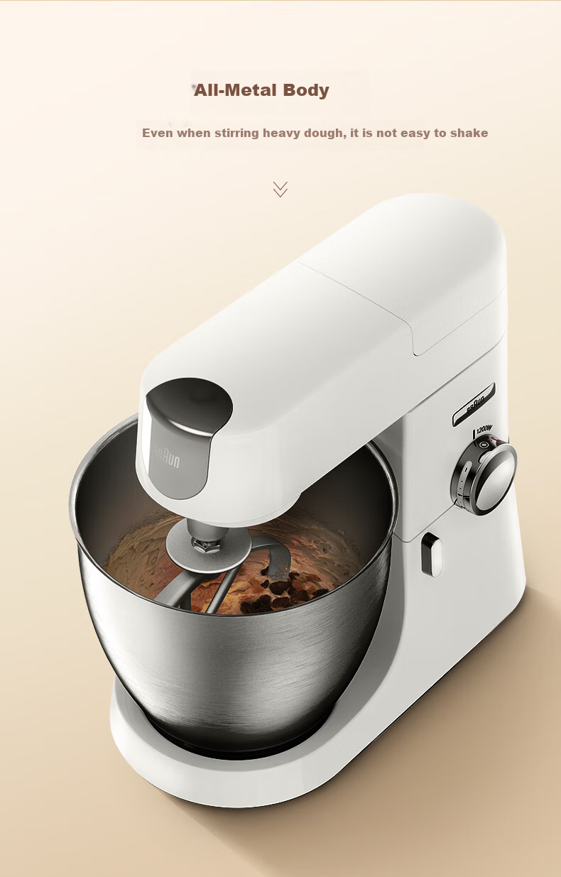 BRAUN Household Kitchen Machine, 6.7L Multifunctional Whisking And Mixing Machine, Electric Egg Beater, Baking Cream Whipper, Self-Operated Blending Food Processor KBL4300W 6