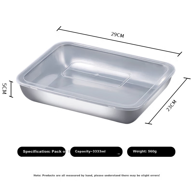 BJ [Extra Large] Stainless Steel Rectangular Food Storage Container, Extra Thick Tray for Cold Dishes And Barbecue with Lid, Set of 6