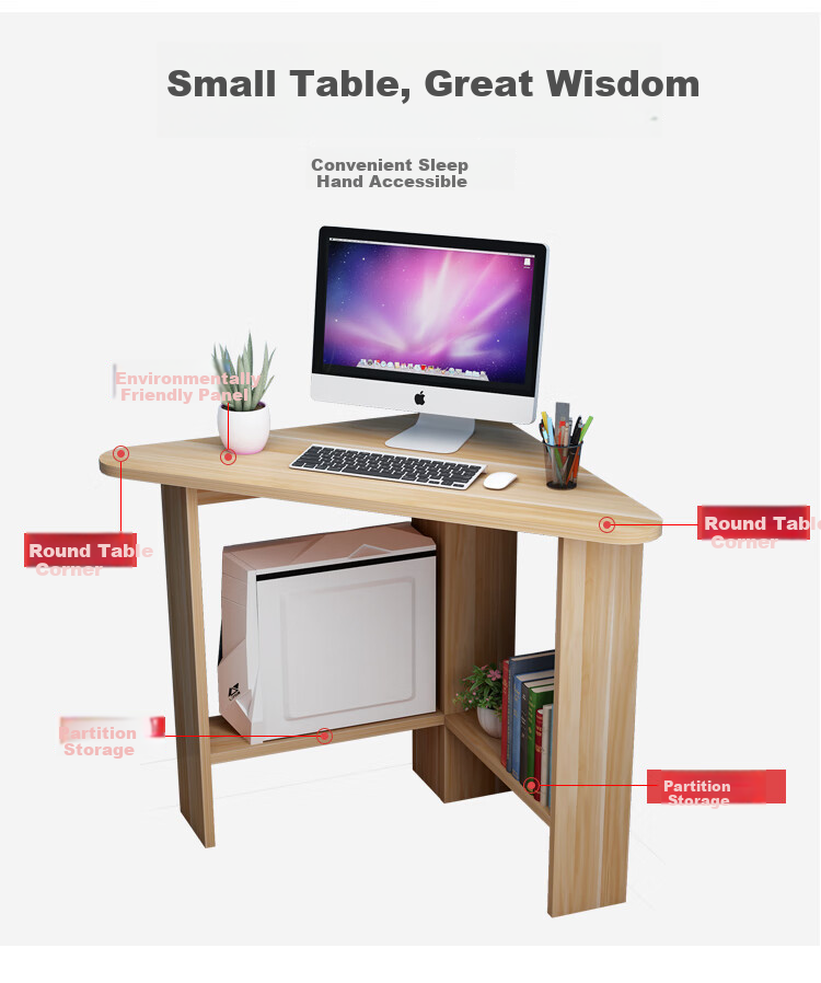 KULIN Computer Desk, Corner Desk with Storage Shelf, Triangular Desk for Small Spaces, Walnut Color 3