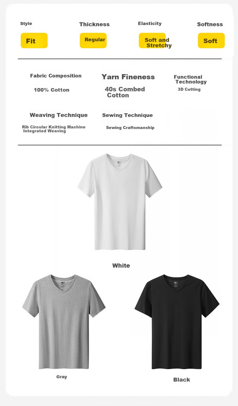 SEPTWOLVES [Classic V-Neck] Men's Short-Sleeve Pure Cotton T-Shirt, Running Sports Base Layer, Sweat-Absorbing Breathable All-Cotton Plain White T-Shirt for Home Wear 16