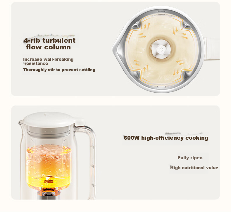 SUPOR Soy Milk Maker, 0.6L Small Household Machine for 1-3 People, Filterless Food Processor with Timer, Multifunctional One-Touch Cleaning Juicer DJ06B-P102 6