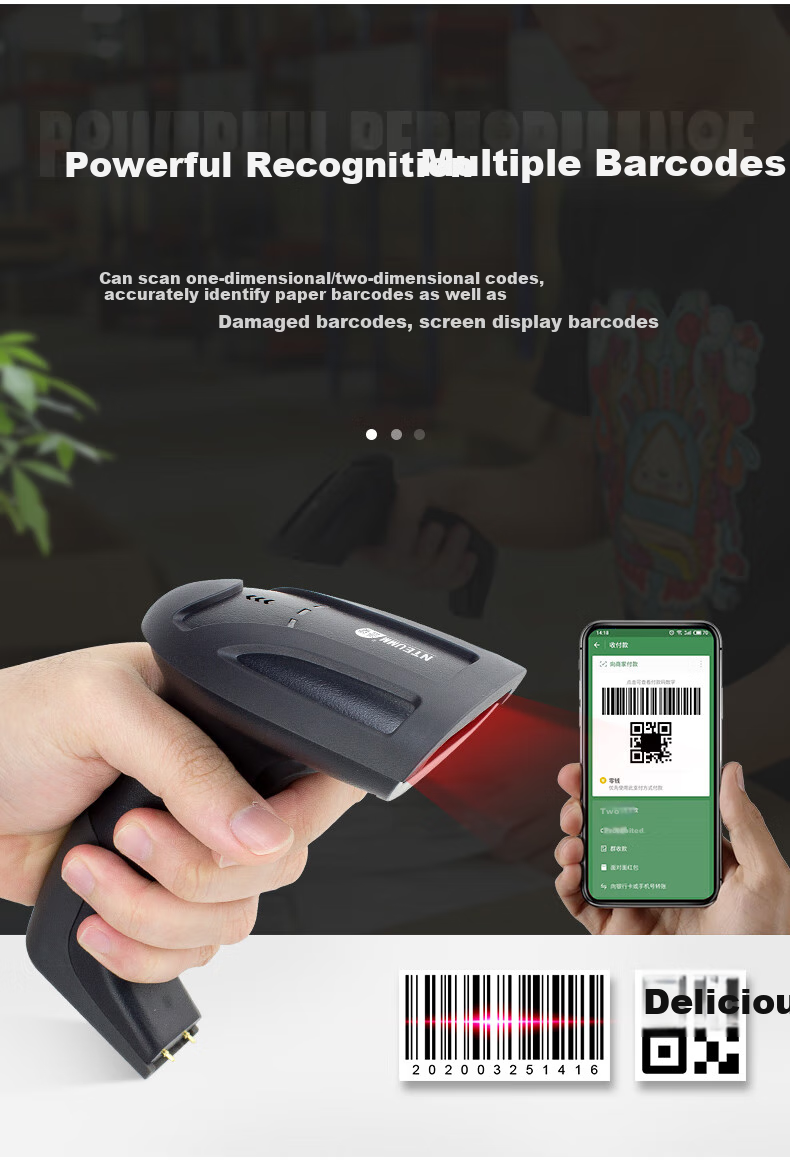 NTEUMM Wireless 1D Barcode Scanner Gun, Supermarket Cashier Payment Scanner Gun, Warehouse Express Barcode Scanner Gun Universal for Barcodes, Financial Invoice Scanner H3 4