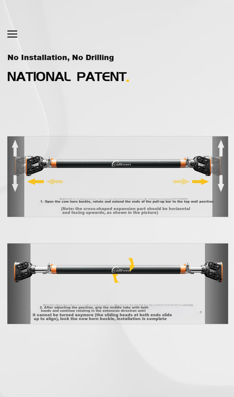 CALLIVEN Pull-Up Bar Trainer, Home Use without Drilling, Indoor Door-Mounted Hanging Bar, Fitness Equipment, 96-130cm 3