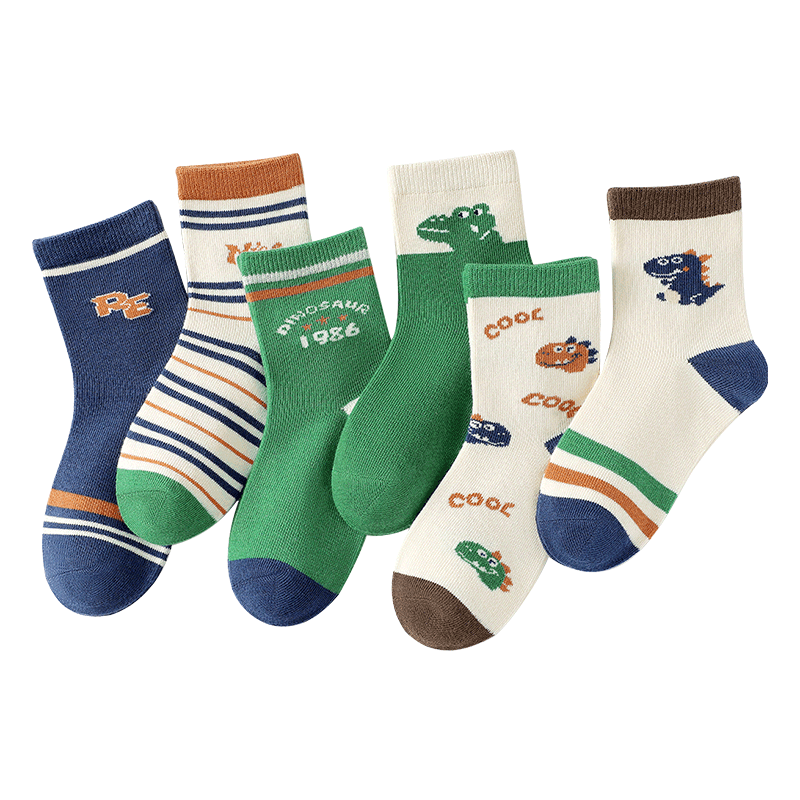 Bingxuemumian Children's Socks for Boys, Mid-Calf Cotton Socks for Autumn And Winter, 6 Pairs, for Small to Big Kids, Boys' Casual Short Socks for Spring And Fall, All Seasons