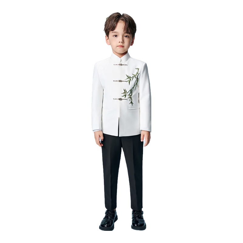 Romon Boys' Zhongshan Suit New Chinese Style Children's Performance Tang Suit Boys' Chinese Style Suit Set White 150