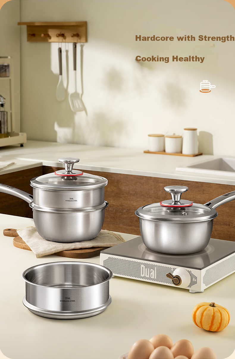 Kobach Non-Stick Milk Pot, Thickened 316L Stainless Steel, Uncoated Baby Food Pot, Three-Layer Composite Bottom, Suitable for Stove And Oven, 16cm 11