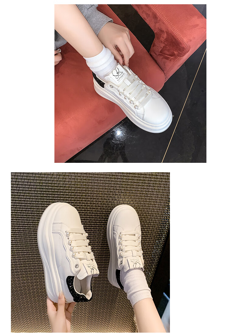 La Chapelle Women's Sneakers, Thick-Soled White Shoes, Versatile Pearl Lace-Up Sports White Shoes-JX005 Silver 39 10