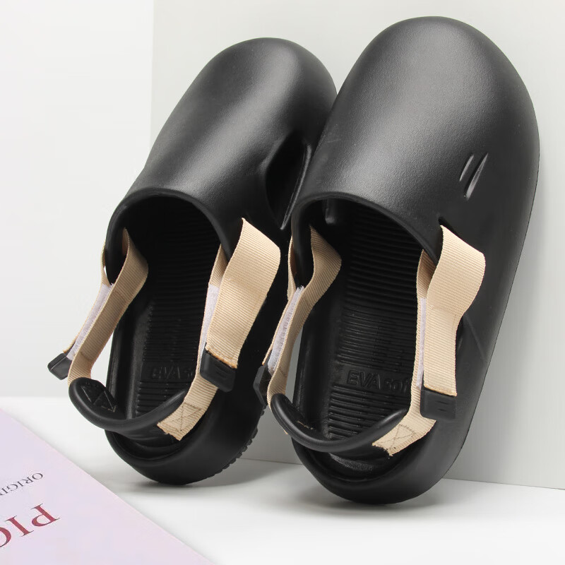 MEXICAN Men's Slippers, Perforated Shoes, Closed-Toe Outdoor Wear, Thick-Soled Yeezy, Summer Beach Dual-Wear Sandals, Black Card, Size 38-39