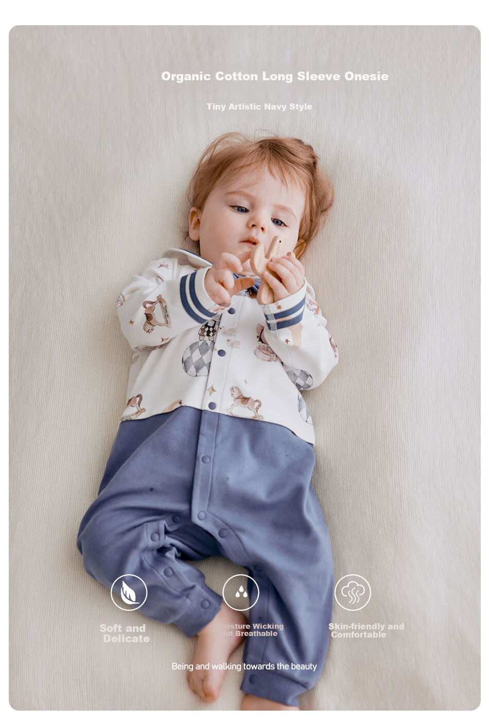 OAK FAMILY Spring And Autumn Newborn Front-Opening Bodysuit, Pure Cotton Baby Romper, Infant Clothing, Little Prince, Size 59 1