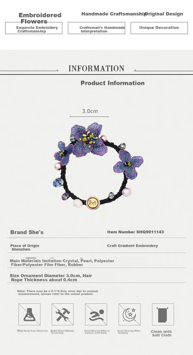She's Forget-Me Gradient Embroidered Flower Hair Tie, Fashionable Hairband, Birthday Gift for Girlfriend 4