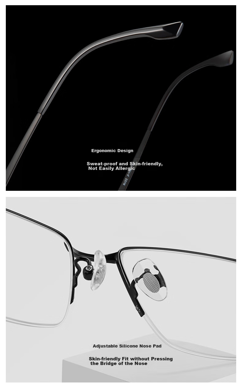 BUZZ Reading Glasses for Men, High Definition Anti-Blue Light Ultra-Light Titanium Reading Glasses, Business Presbyopic Glasses NQ0024 Bright Gold Frame 200 Degrees 10