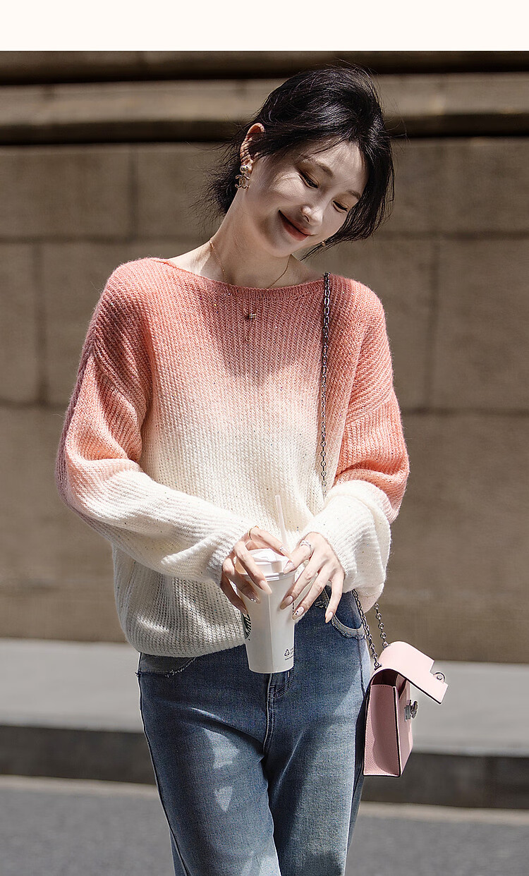 Dme [Dingdai'er Fashion] Autumn And Winter Artistic Gradient Wool Blend Sweater, Lazy-Fit Knitted Top for Wome 11