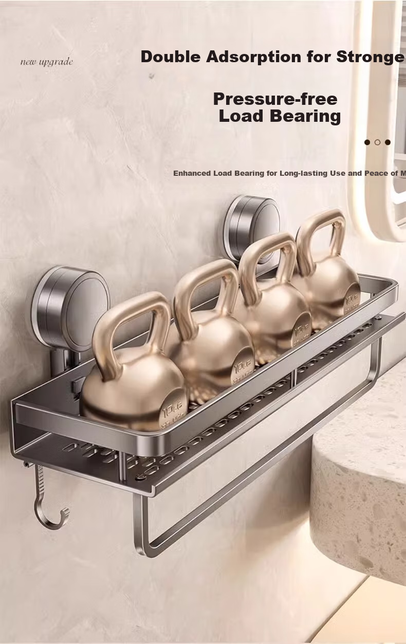 Baihan Bathroom Suction Cup Storage Rack, No Drilling Required, Wall-Mounted Organizer for Bathroom, Toilet Shelf 9