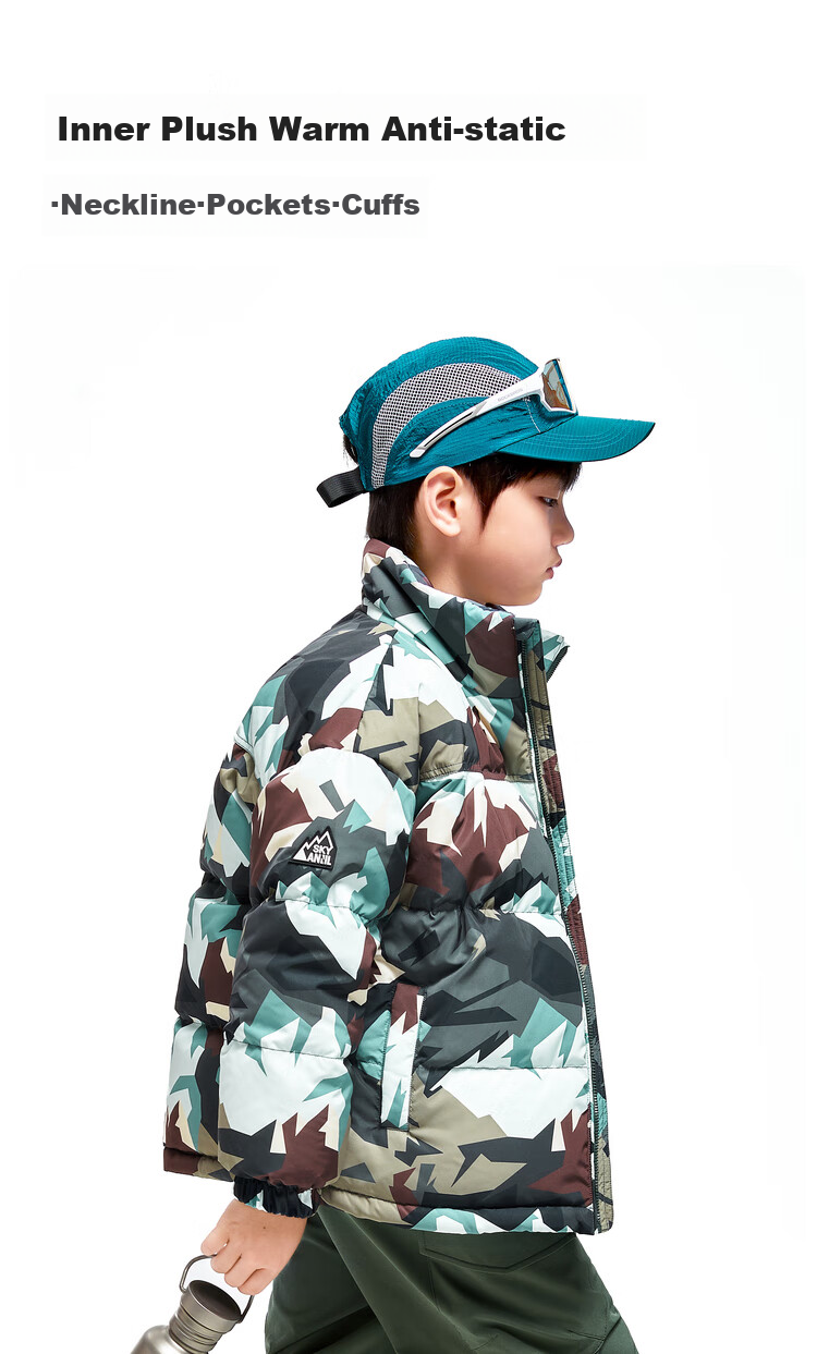 Annil Boys' Short down Jacket, 2024 Winter New Camouflage Warm Coat with Triple Protection, Khaki Floral Pattern, Size 110 4