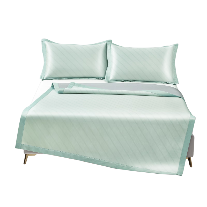 LUOLAI Home Textiles Class A Washable Ice Silk Mat Set, Cooling Mat with Straps, Green, 150*200