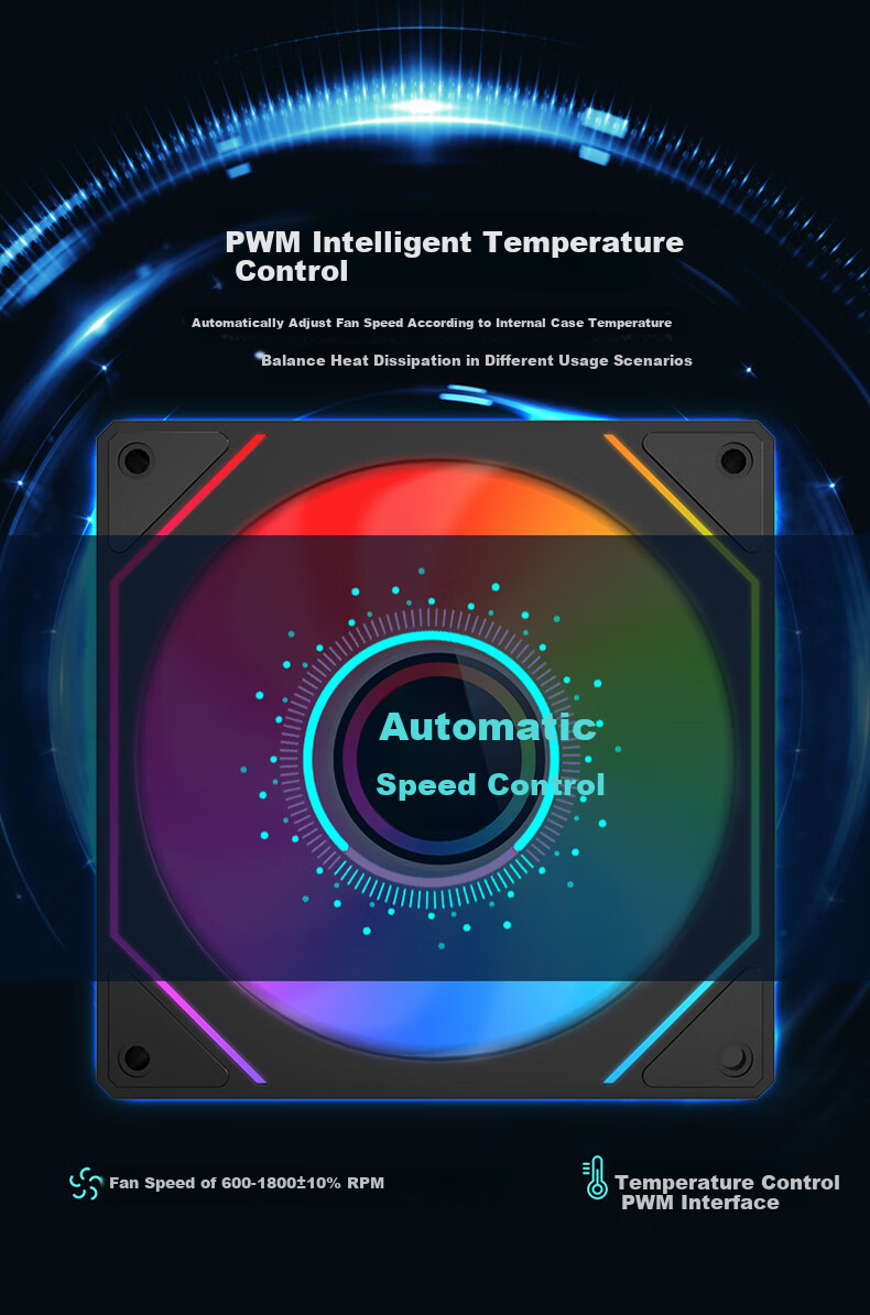 BUBALUS Mirror World Anti-Leaf Reverse ARGB Fan, 12CM Infinite Mirror Colorful Case Cooling Fan, 4PIN PWM Intelligent Temperature-Controlled Speed Adjustable Fa 3