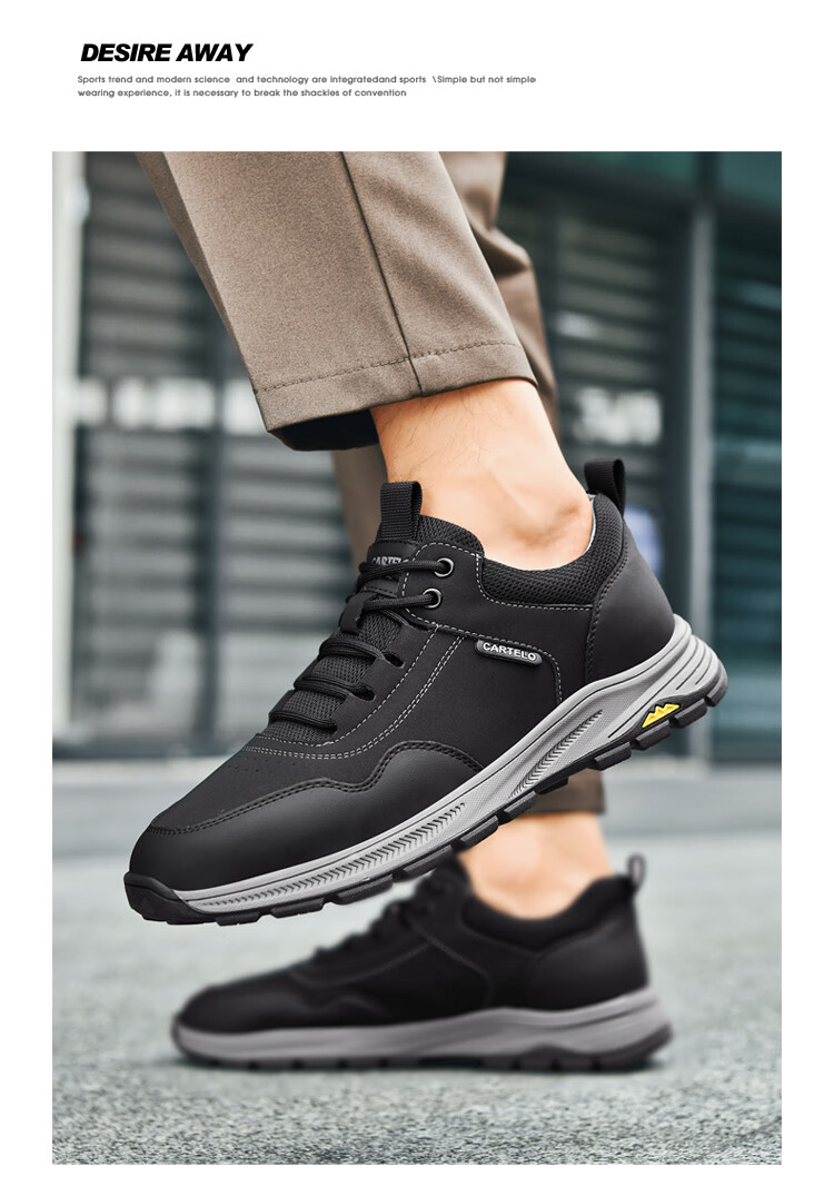 CARTELO Genuine Leather Men's Shoes, Business Casual Sports New Style, Autumn And Winter Soft Thick Sole Versatile Commuter Dad Shoes, Black Slip-O 37