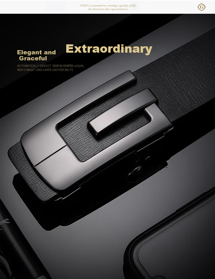 GOLF Men's Belt, Durable Cowhide, Automatic Buckle, Business Casual Jeans Belt, Gift Box Packaging, Present for Boyfriend 2