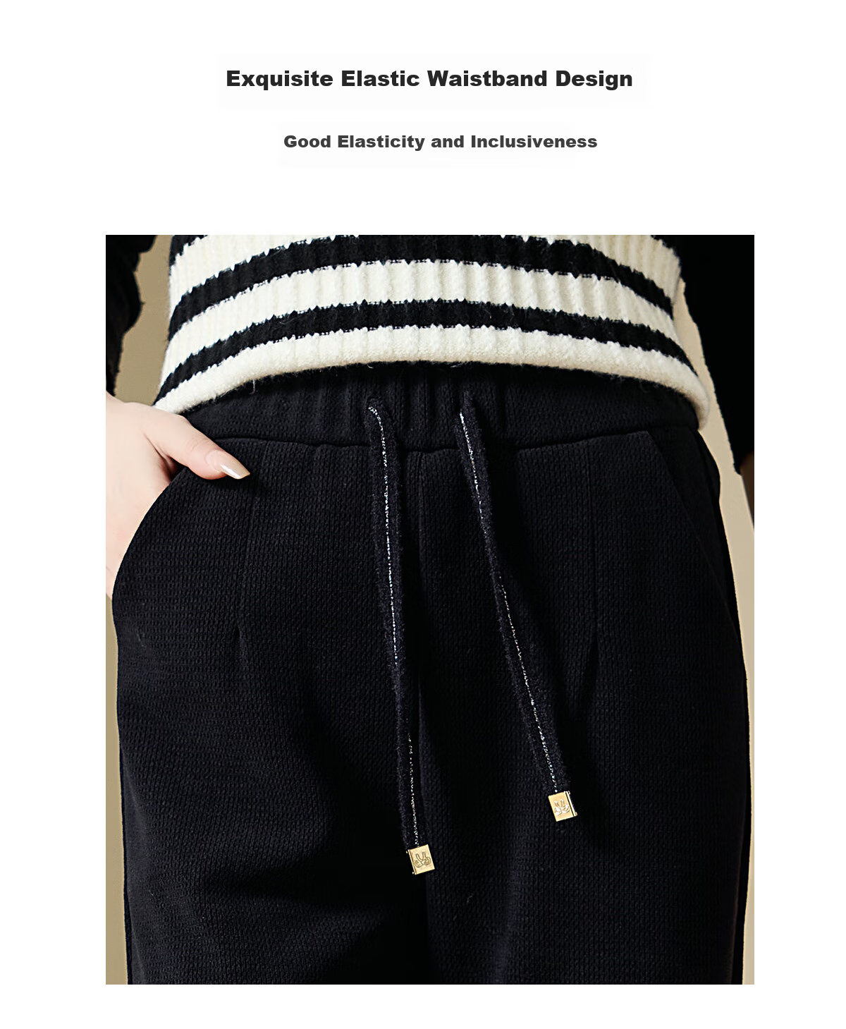 Chushen Spring And Autumn Casual Pants for Women with Elastic Waistband, Athletic Trousers, Textured Loose Straight-Leg Pants, Sweatpants S143K2024 5