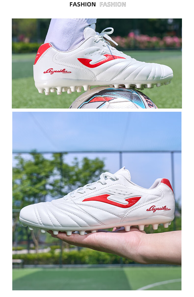 JOMA Kangaroo Leather Soccer Shoes for Men MG Short Studs Adult Youth Professional Competition Football Training Shoes White Red 42.5 2