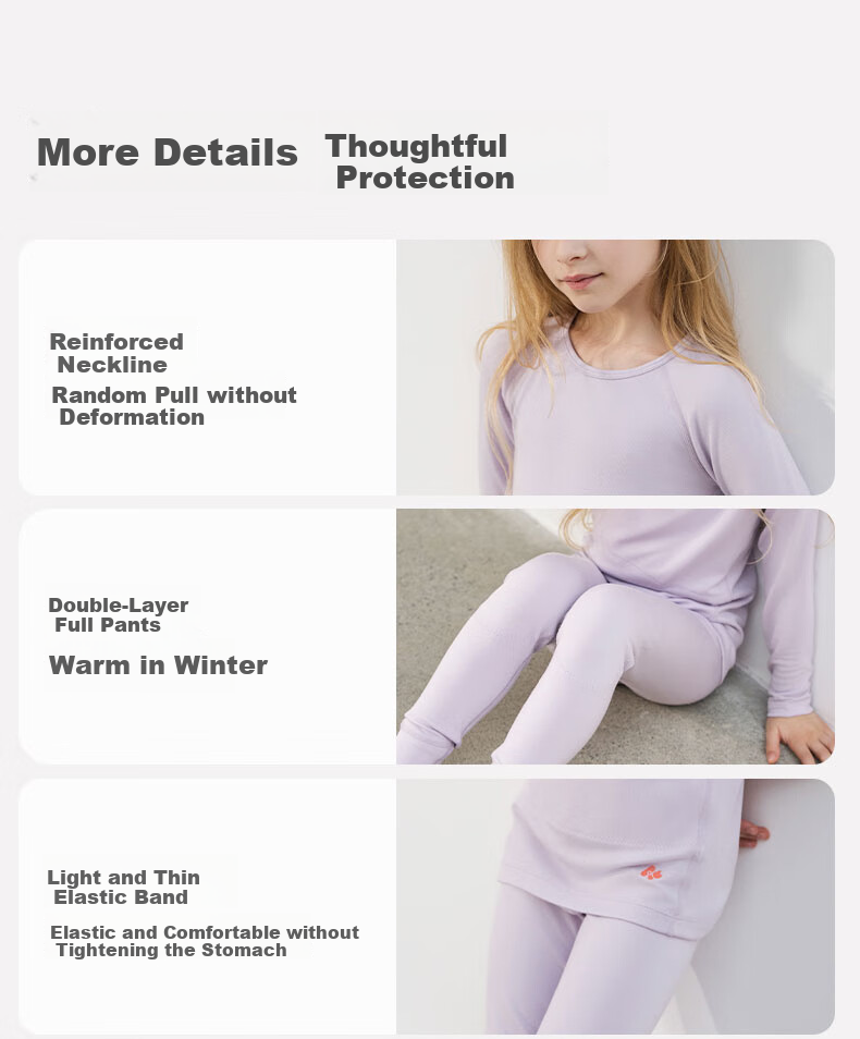 Aimer Kids Extra Warm Moisture-Wicking Thermal Underwear for Girls, Double-Layer Belly And Neck Protection, Purple Autumn Top, Size 140 14