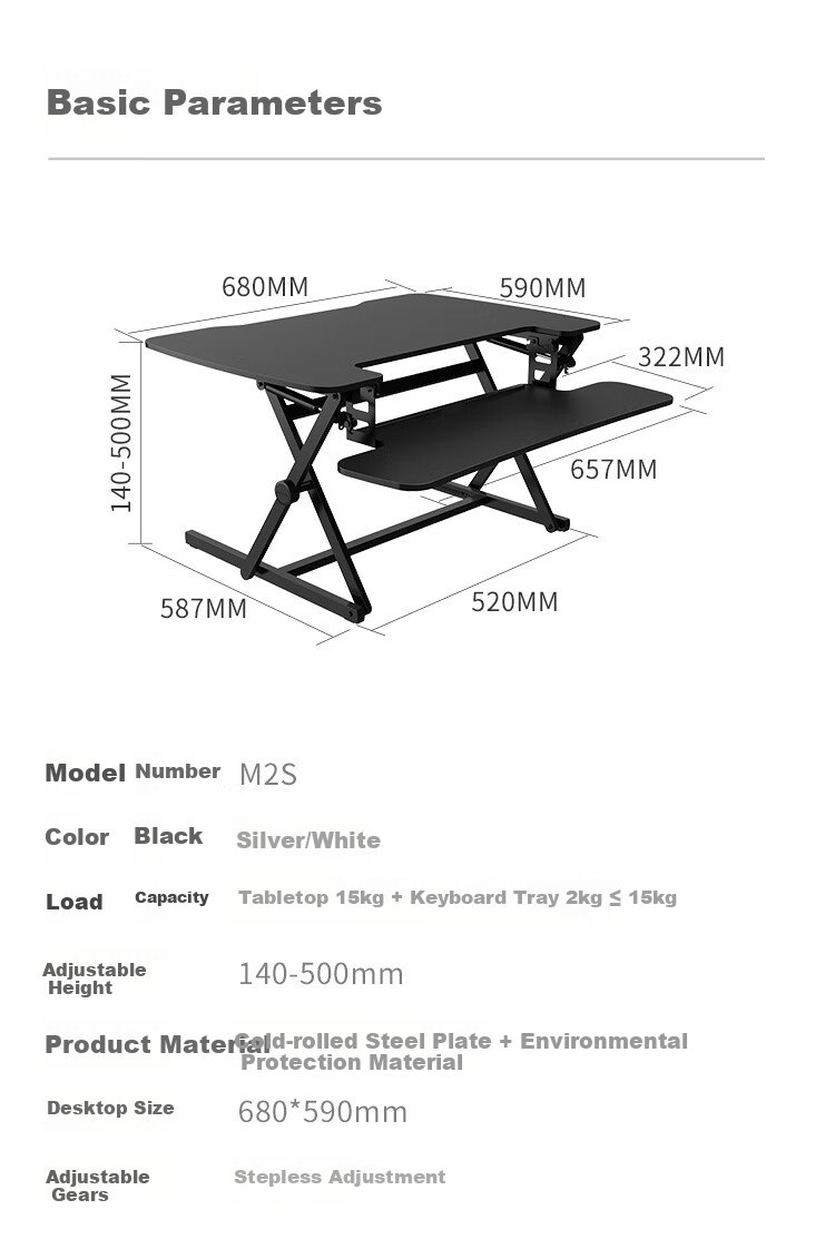 Loctek Standing Desk Converter, Adjustable Height Computer Desk, Foldable Home Office Desk with Standing And Sitting Options, M2S Elegant Black 1