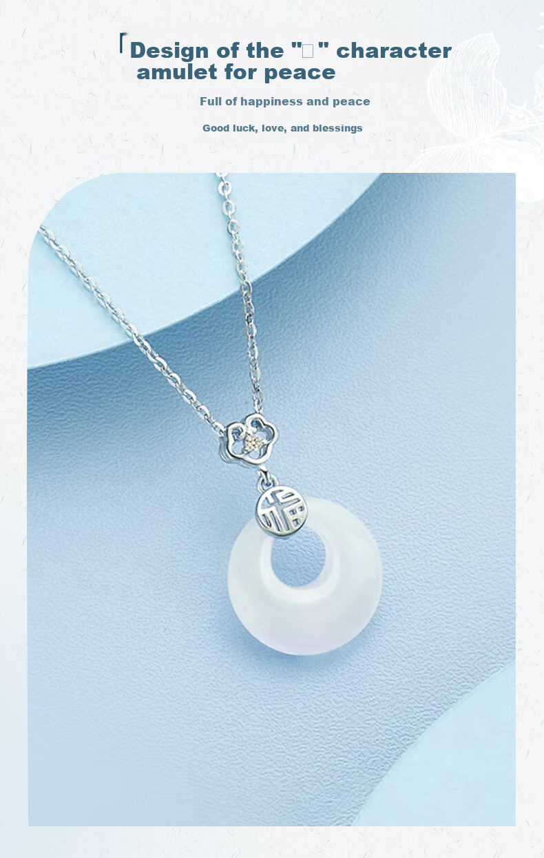 ALLOVE Xiangyun Peace Buckle Pure Silver Necklace with Agate Pendant for Women, Collarbone Chain Birthday Gift for Girlfriend Or Wife 3