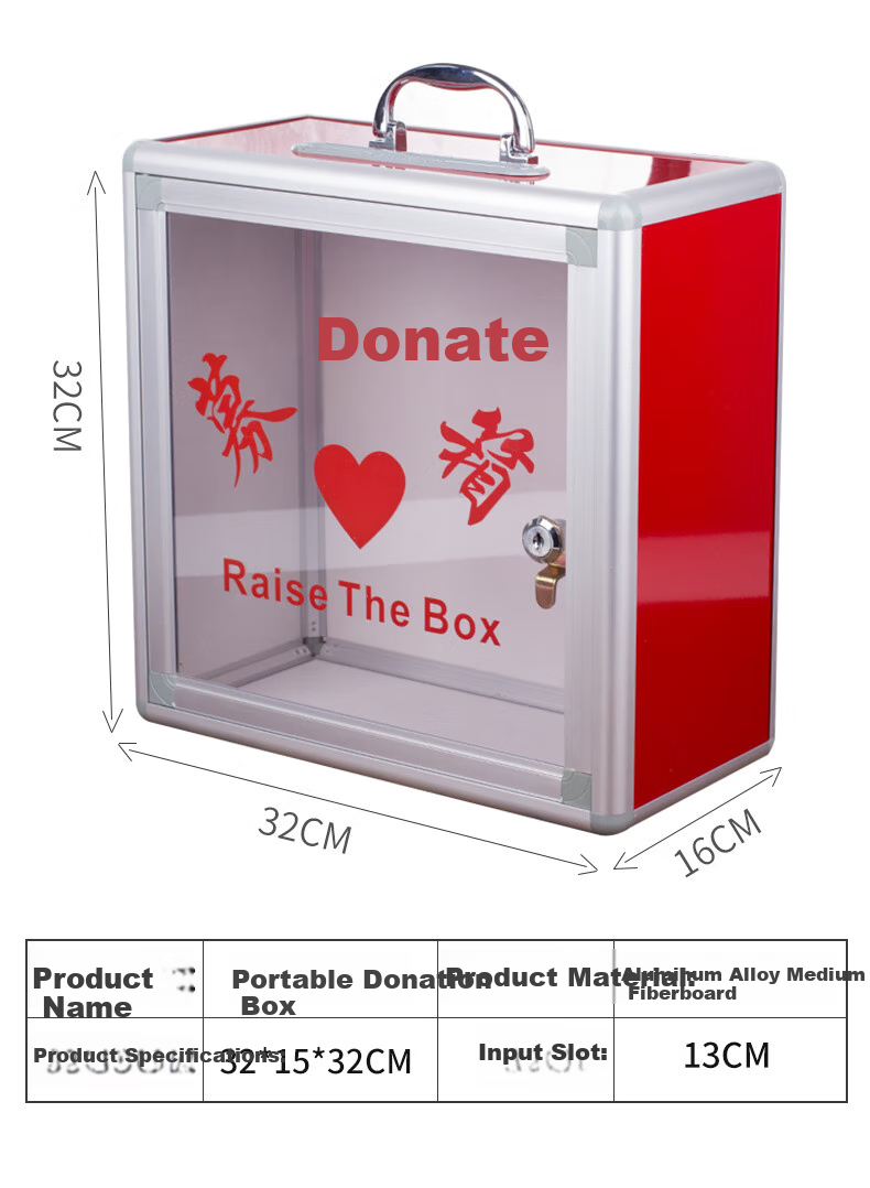 Touch Fish Fundraising Box, Heart-Shaped Donations Box, Large Aluminum Alloy Portable, Office Business Style, Semi-Transparent, Charity Collection Box 3
