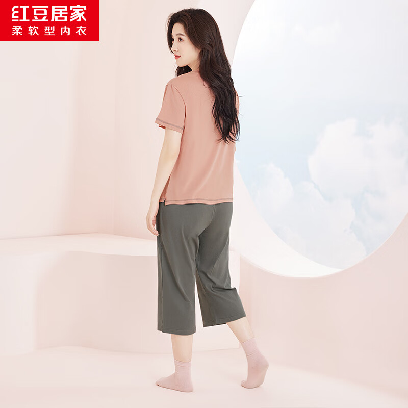 Hodohome Women's Summer Pajamas, Pure Cotton Casual Short Sleeve Shorts Sleepwear, Can Be Worn Outside, Loungewear, Pink, 160/84A