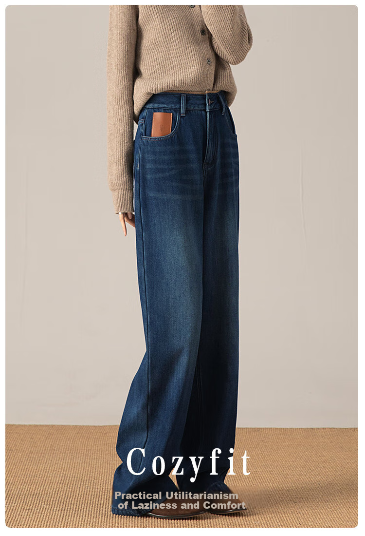Dme Walking Warm Baby Winter God Pants, New Style Fleece-Lined Thick Wide-Leg Jeans for Women, Blue Fleece-Lined, Size S 2