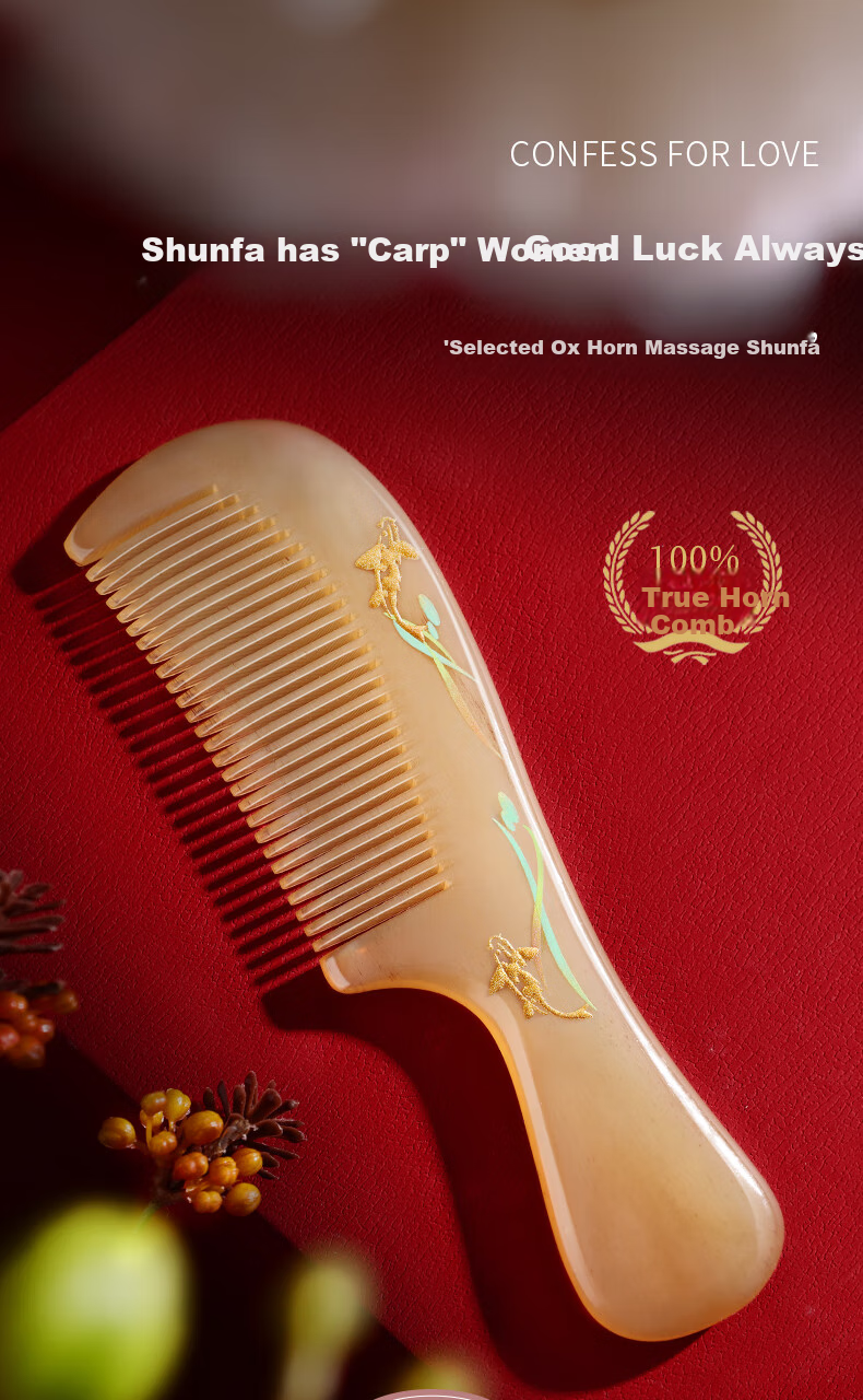 Chaojun Authentic Natural Sheep Horn Comb Tool, Women's Massage Comb, Scalp Meridian Gadget, Mid-Autumn Festival Gift for Parents And Elders, High-End Practical Gift for Friends, Wife, Mother's Birthday Present Box 1