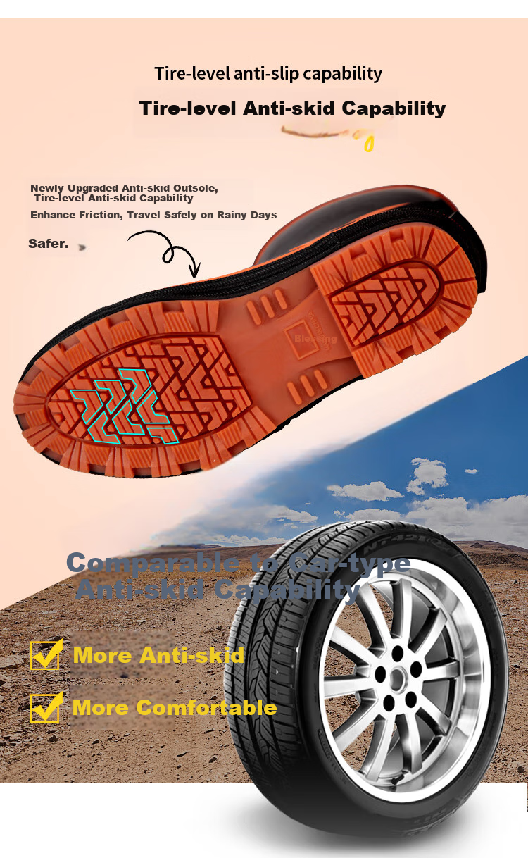 Jolly Walk New Rubber Rain Boots, Outdoor Fishing Waterproof Boots with Protective Cuffs, Black And Orange (New Cowhide Sole), Size 42 7