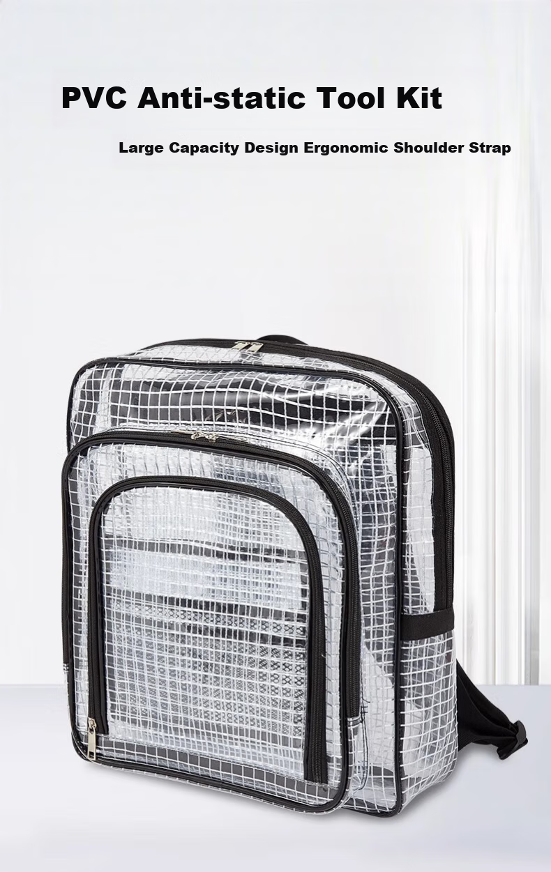 Minggu Dust-Free Double Shoulder Transparent Cleanroom Reinforced Mesh Backpack PVC Tool Bag 17-inch CW497463 1