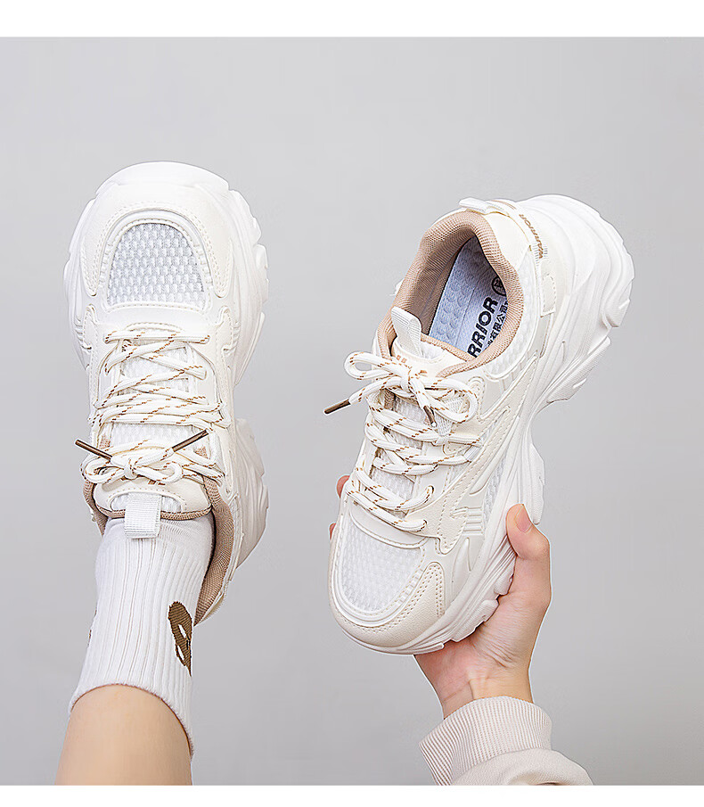 Warrior Official Women's Dad Sneakers Comfortable Versatile Casual Shoes Micah Khaki Size 39 [Order One Size Up for Wide Feet] 12