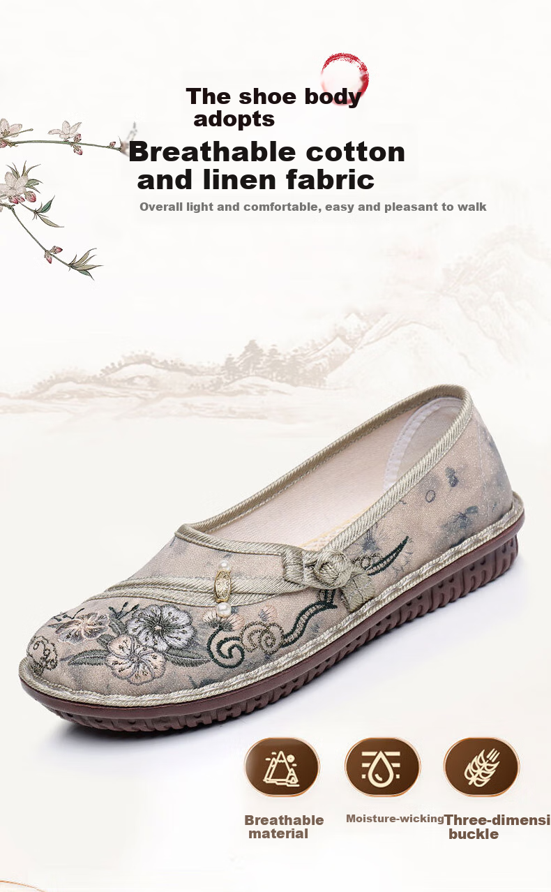 YUZHAOLIN Old Beijing Cloth Shoes, Women's Flats, Soft Sole, Non-Slip, Mom Shoes, Chinese Style Embroidered Flat Shoes Y2S-1001 Size 36 2