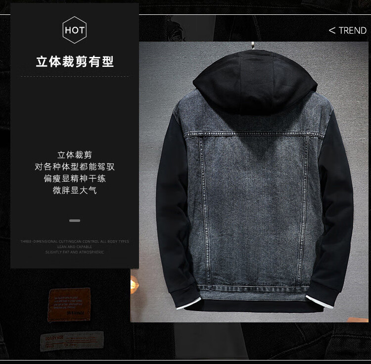 Zengzhi Men's Denim Jacket, 2026 Spring And Autumn New Style, Loose Casual Jacket, Faux Two-Piece Hooded Top for Me 3