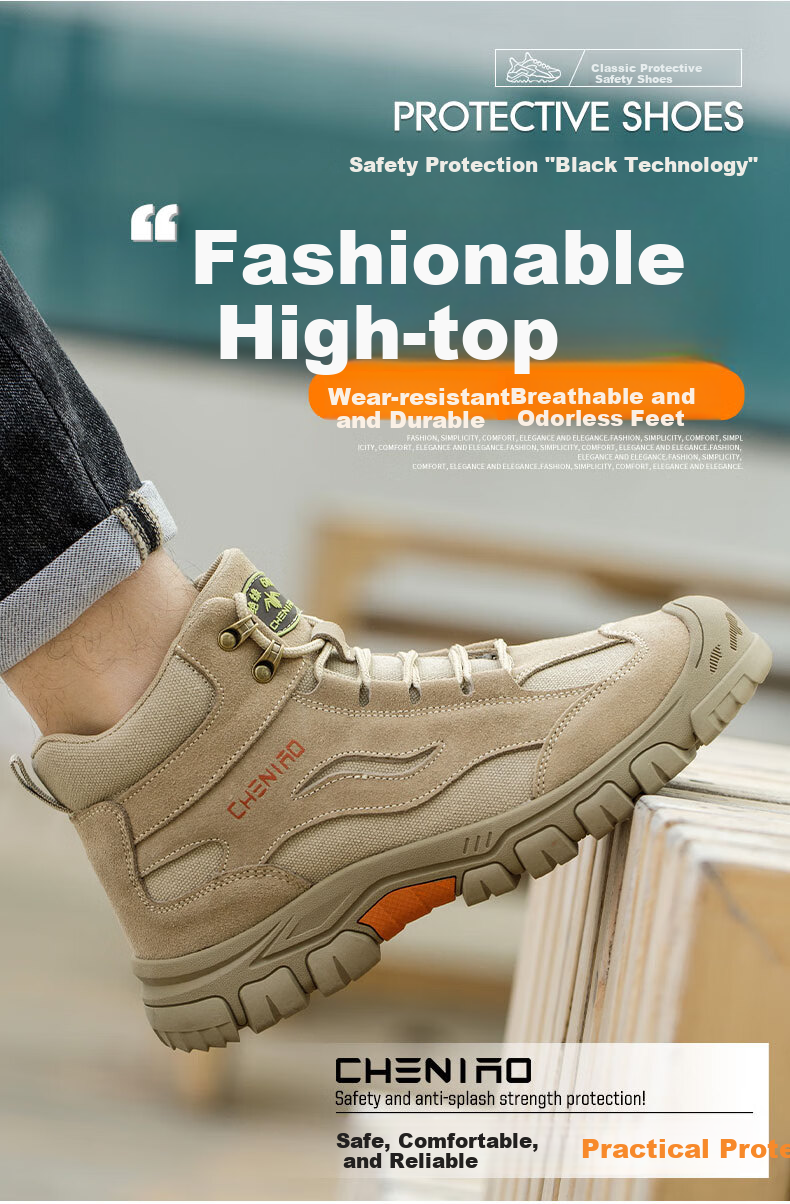 Chichengniao Safety Shoes for Men, Anti-Smashing And Puncture-Resistant Insulated Shoes with Plastic Toe Cap, Lightweight And Wear-Resistant Soft Sole, Breathable Summer Work Safety Shoes [High-Top Protection] Anti-Smashing And Puncture-Resistant - 2373 Sand Color Size 36 5