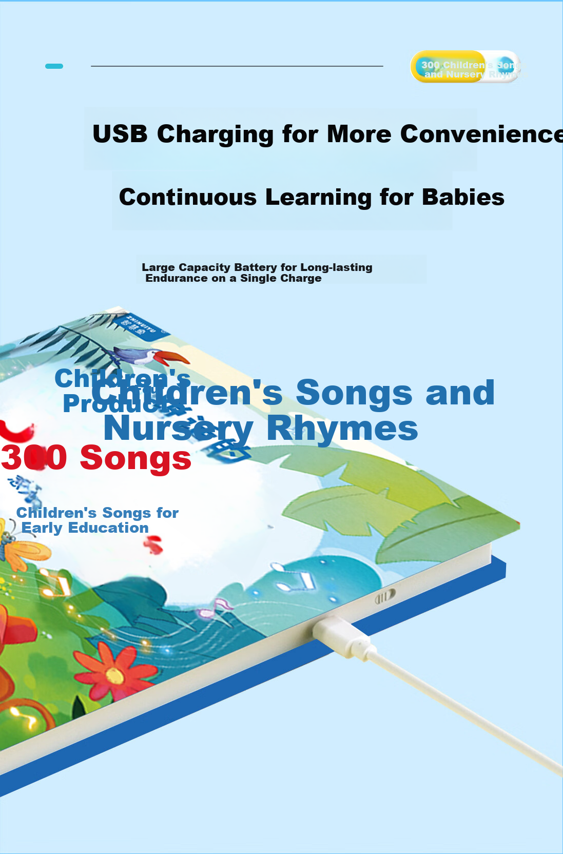 KidsSparkle, 300 Nursery Rhymes for Early Education, Audio Book Songs, Children's Toys, Baby Finger-Touch Reading, Sound-Making Birthday Gift 7