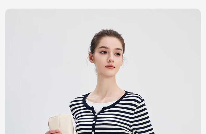 Navigare Women's Fashion Slim-Fit Striped Comfortable Faux Two-Piece Long-Sleeve T-Shirt 2315005502 3