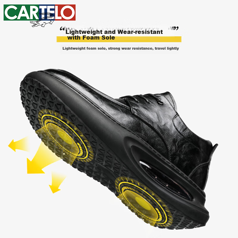 CARTELO Business Casual Leather Shoes, Height-Increasing Air Cushion Thick-Soled Loafers, Slip-On Height-Increasing Leather Shoes for Men, 9992 Black, Size 38